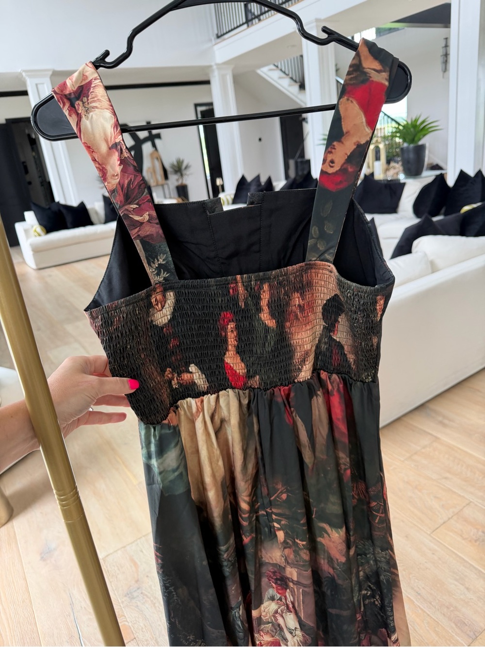 Floral Renaissance Print Midi Dress - Black & Burgundy - Picture 6 of 9